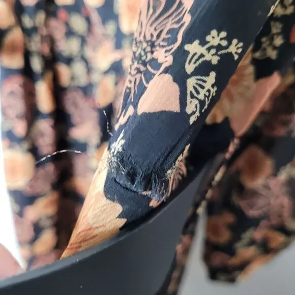 NWT Estelle Womens 1X Golden Blooms Shift Dress Floral Long Sleeve Belted Black - Picture 10 of 12